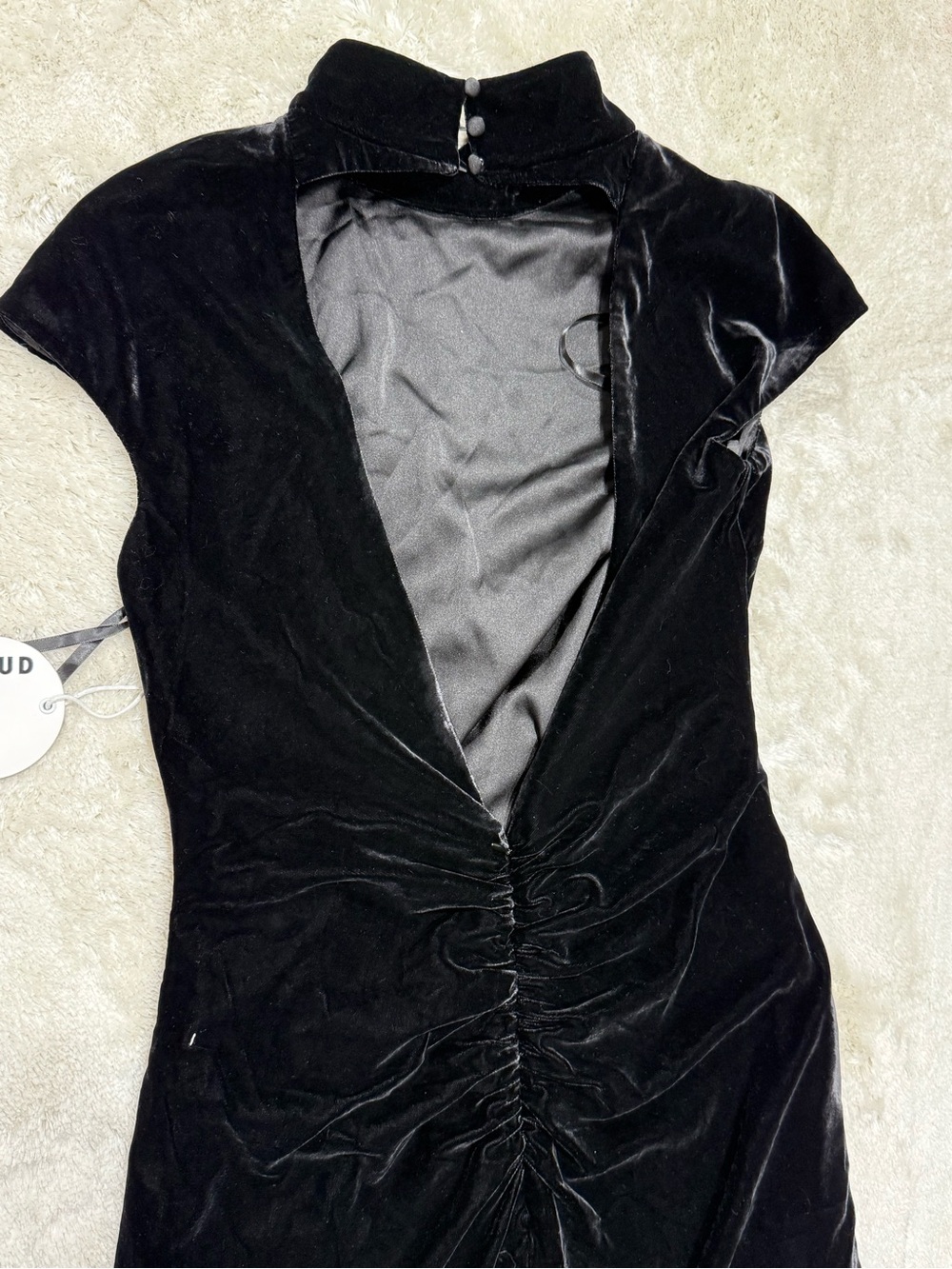 NWT STAUD Tina Maxi MockNeck Open Back Rushed Gown Dress, size 4 - Picture 13 of 16